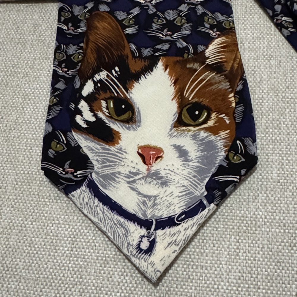 NWT Steven Krauss Men’s Wear-Silk Cat Print Tie-Blue - Picture 3 of 10